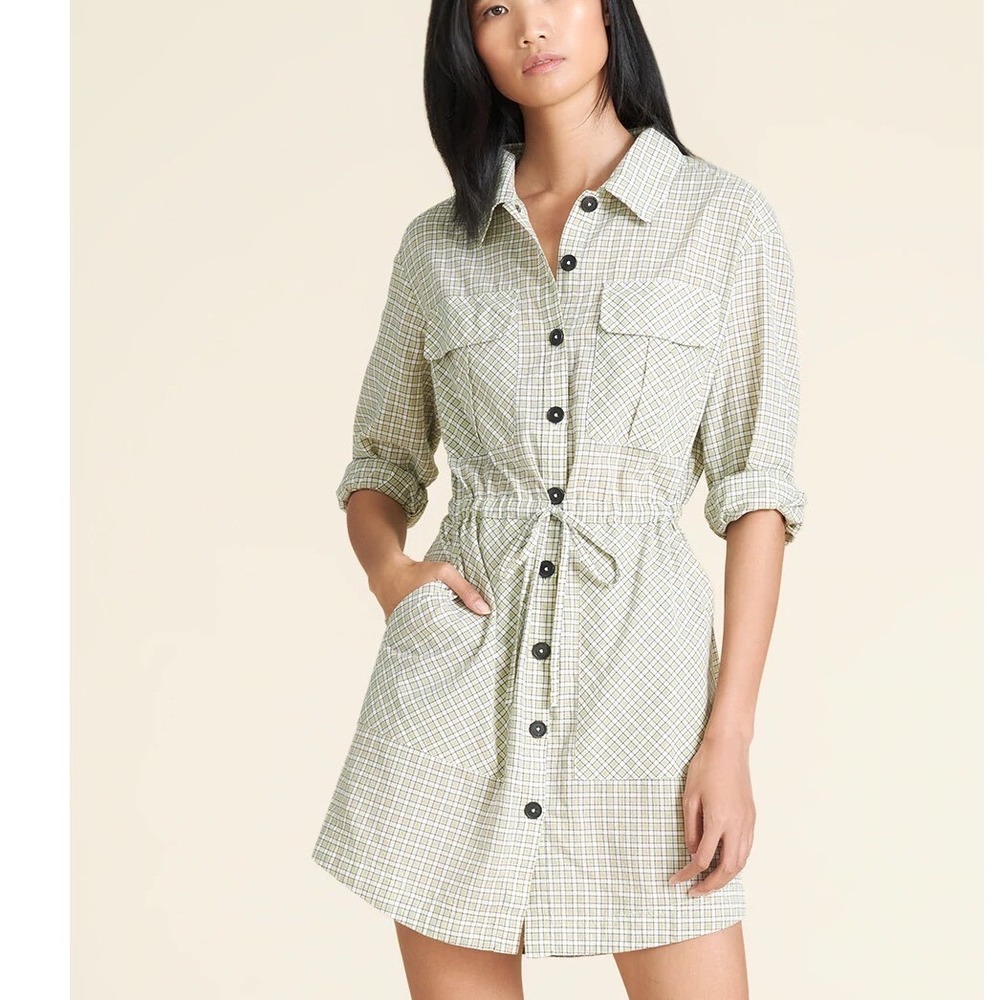 Veronica Beard Alyse Shirt Dress Womens Large Green Plaid Cotton Preppy Academia